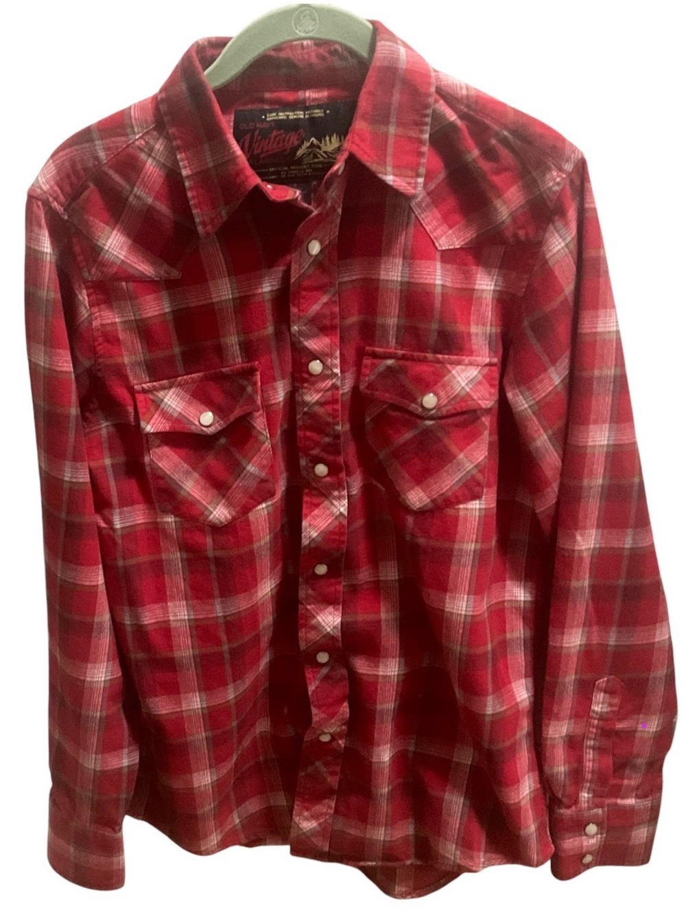 Vintage Old Navy Snap Button Red Plaid Western Shirt - size S